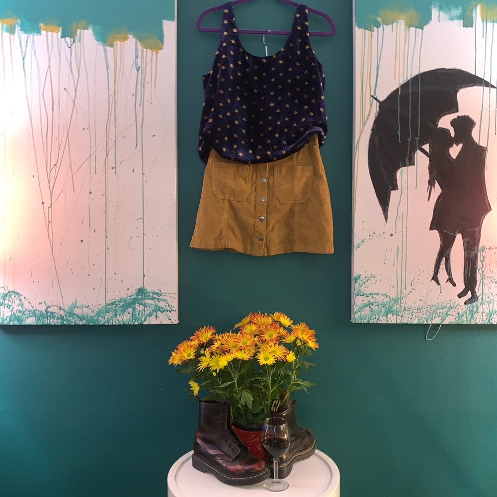 Corduroy Button-Front Mini Skirt